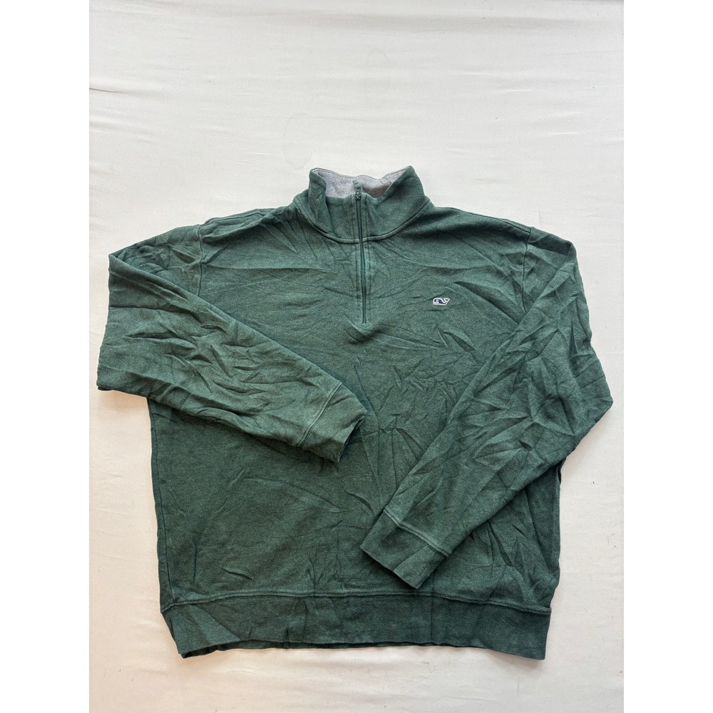 Vineyard Vines Mens Large Green 100% Pima Cotton Quarter Zip Pullover Sweater